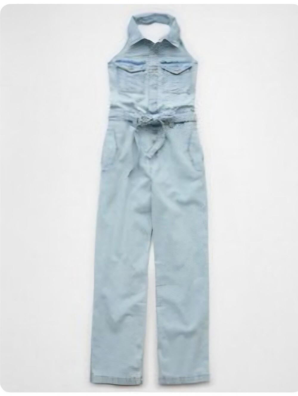 AE Denim Collared Halter Jumpsuit. Open Back